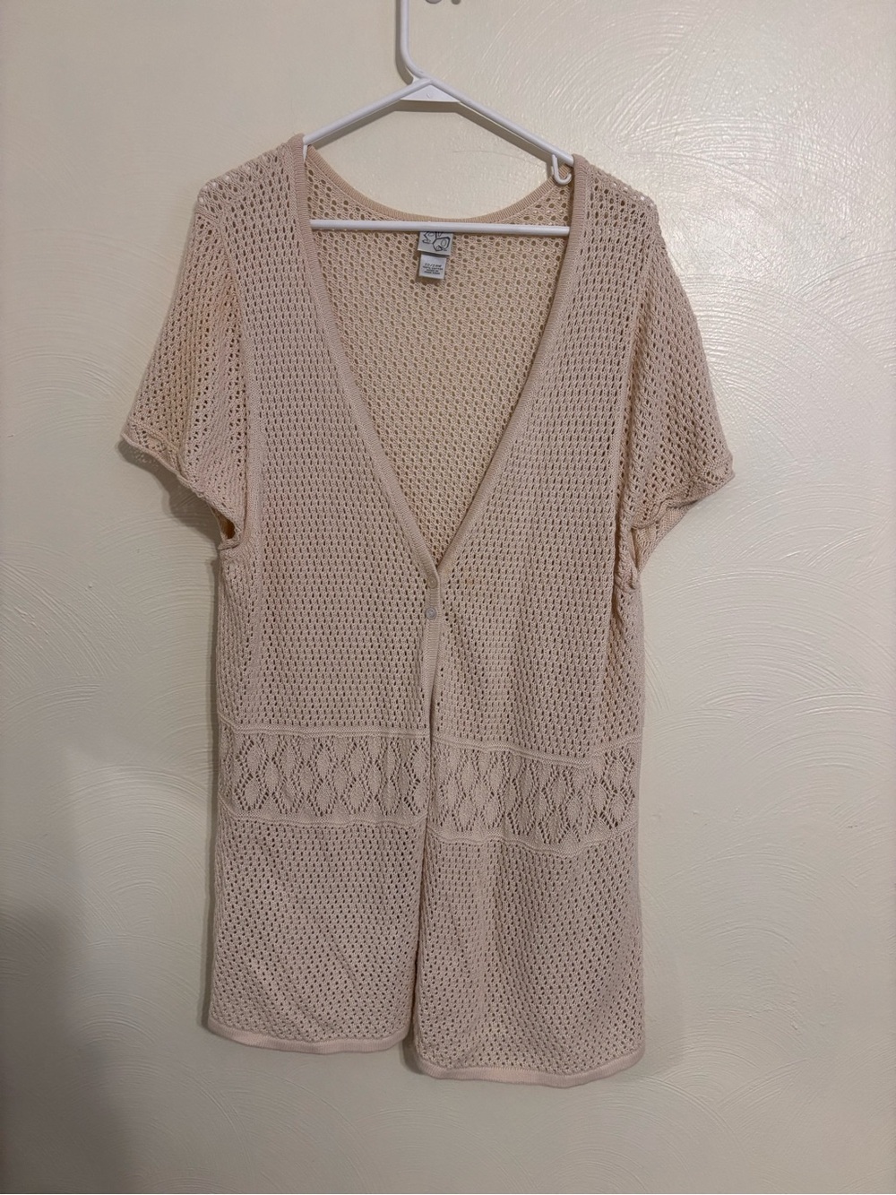 Vintage The Tog Shop 100% Cotton Open Knit Cardigan 22/24W Beige Plus Size Boho